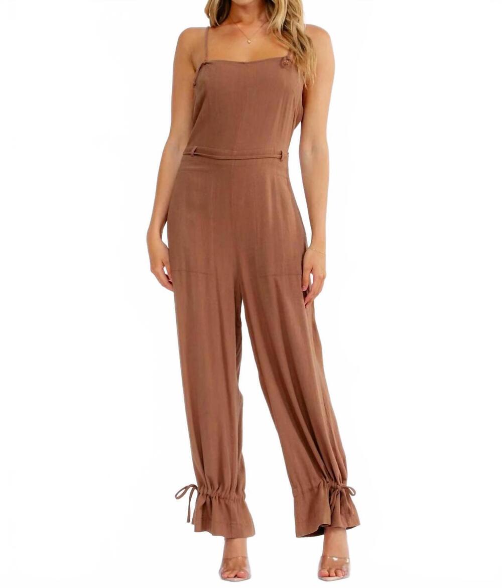 NEW LITTLE SECRET OF MINE sleeveless square neck open back jumpsuit in mocha cho